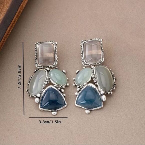 🩶 NEW Elegant Multi-Stone & Silver Dangle Stud Earrings 🩶 - Picture 2 of 7
